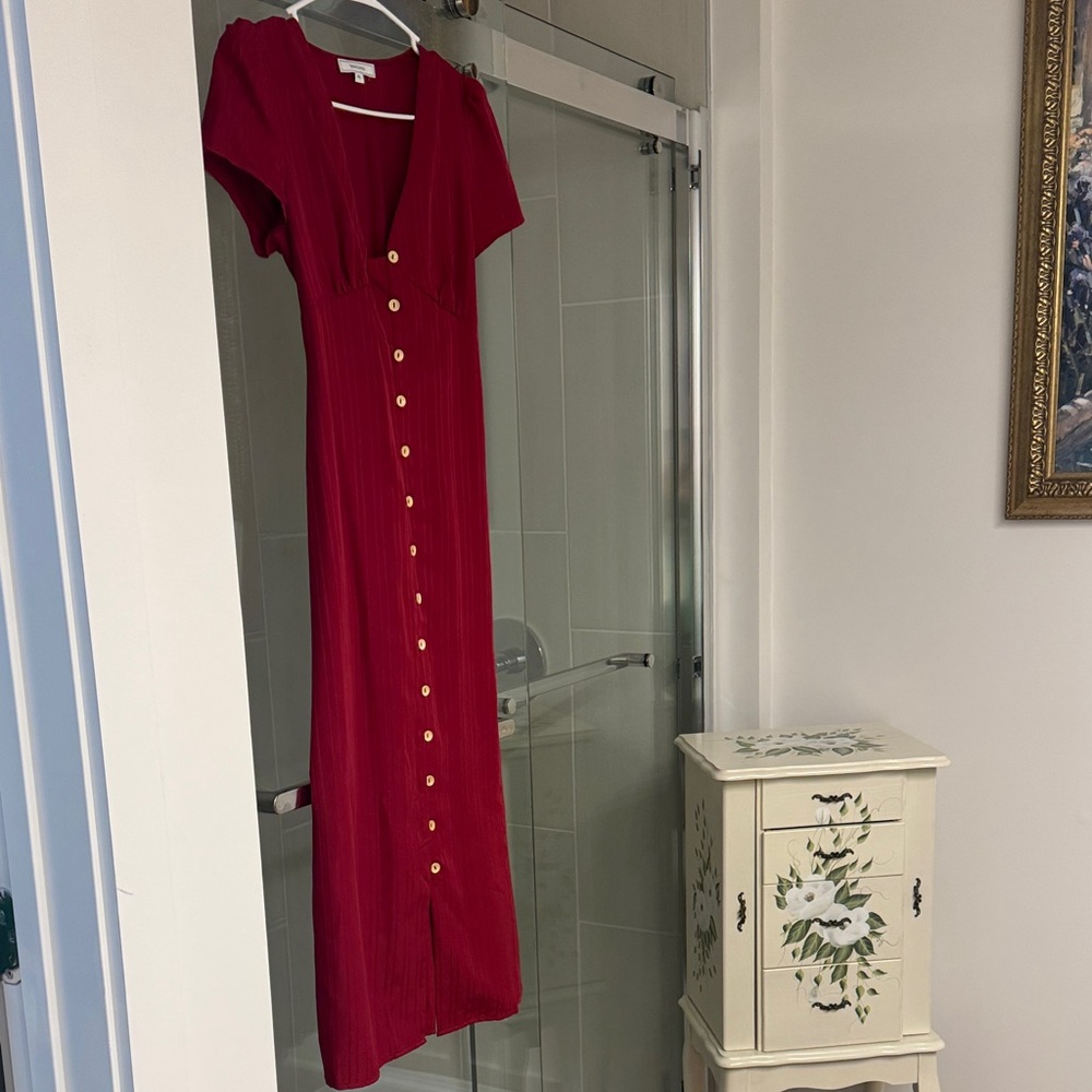 RIHOAS Vibrant Red Maxi Dress with Button Detail